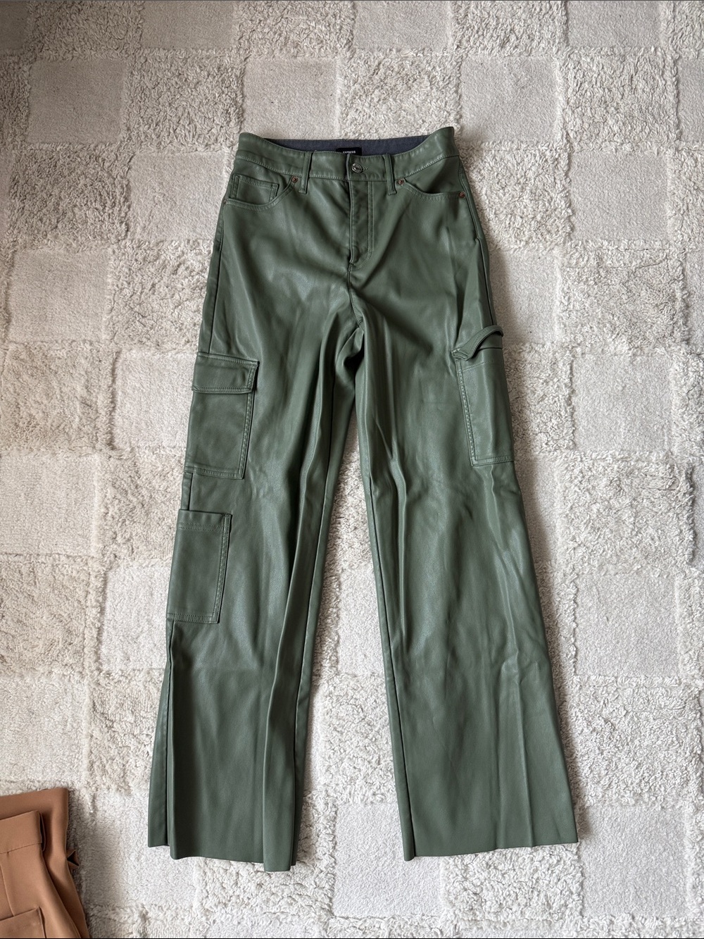 Olive Green Cargo Leather Pants